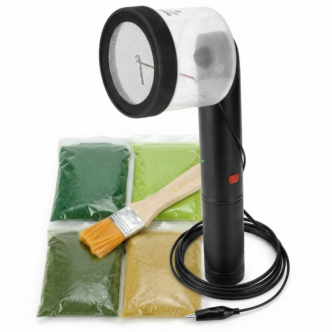 QWORK® Mini Grass Beflockung Applikator - mit 4 Farben Modellbau Gras und Reinigungsbürste - für DIY