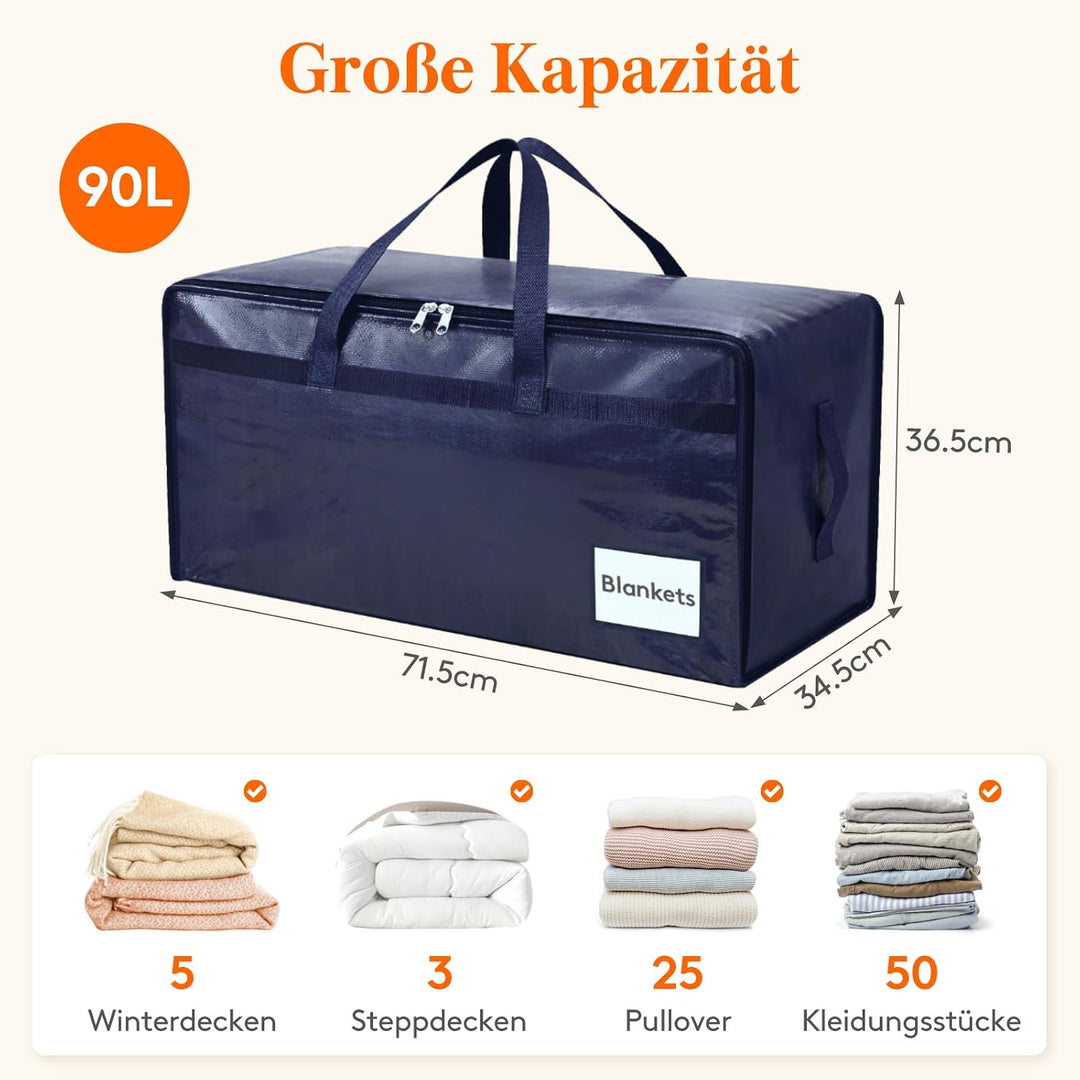 Lifewit 4 Stück 90L Umzugstaschen mit Griff, Aufbewahrungstasche für Bettdecken, Grosse Tasche mit R