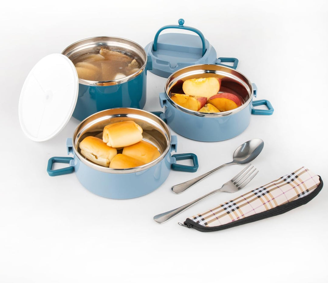 SANQIAHOME 3 Schichten Mehrschichtige stapelbare Edelstahl-Lunchbox,Auslaufsicher,blau Blau 3 Schich