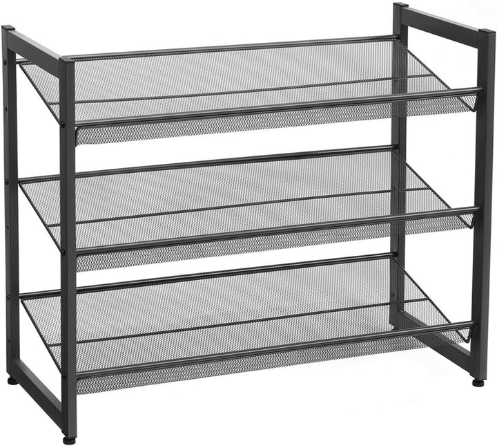 SONGMICS 3 Ebenen Metall-Schuhregal, Meshregal, verstellbare Ablage flach oder abgewinkelt Regalböde