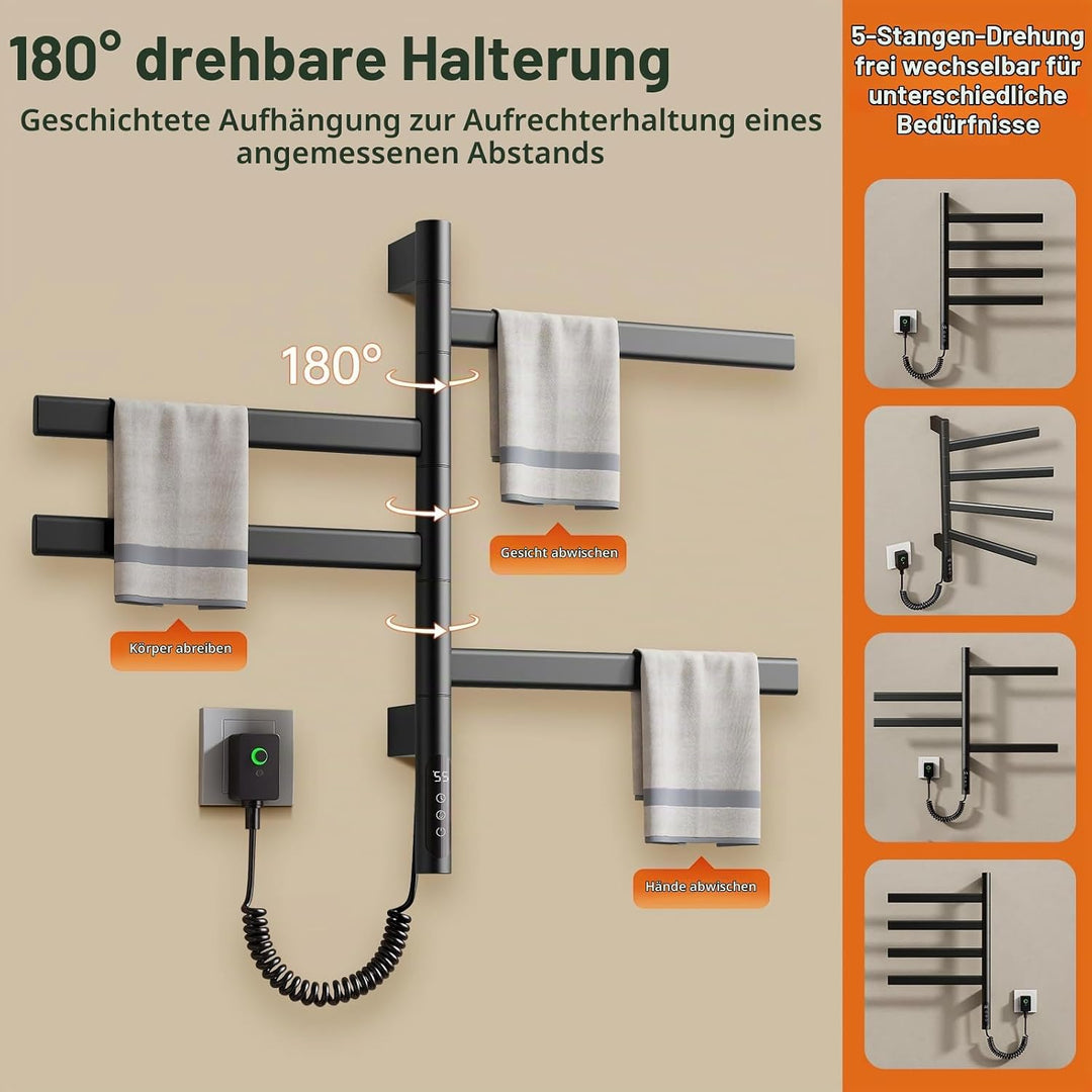 180°Drehung Bad Handtuchtrockner Elektrisch Handtuchheizkörper Elektrisch Handtuchwärmer Elektrisch
