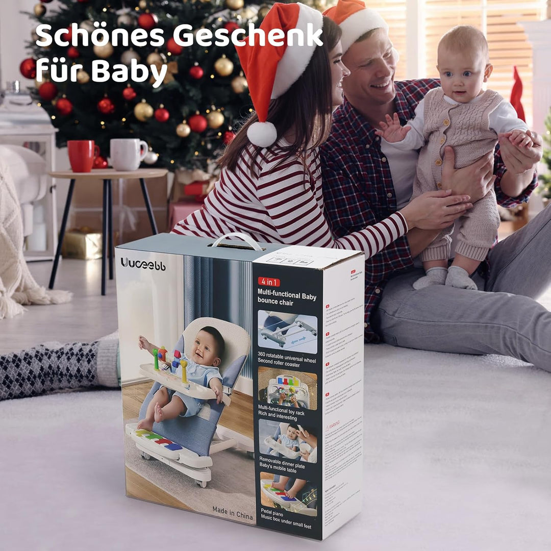 Babywippe mit Abnehmbarer Spielbogen, Baby Bouncer mit Klavierspielzeuge, Fütterungstablett, Verdick