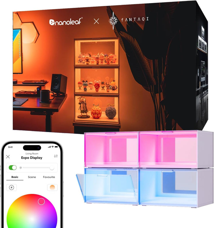 Nanoleaf Smart LED Schuhboxen 4er Starterpack, Stapelbare transparente Vitrinen für Figuren & Dekora