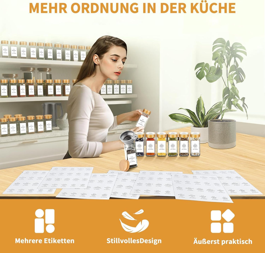SIAZIH Gewürzgläser Holzdeckel aus Bambus Set 120 ML,24 Gewürzgläser Eckig - Gewürzstreuer Glas Mit