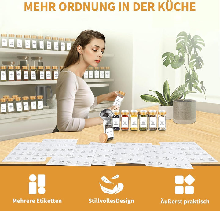 SIAZIH Gewürzgläser Holzdeckel aus Bambus Set 120 ML,24 Gewürzgläser Eckig - Gewürzstreuer Glas Mit