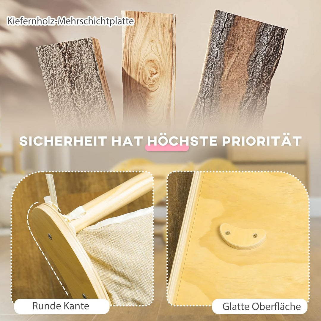 AIYAPLAY 4-in-1 Montessori Klettergerüst Indoor Holz Kletterdreieck mit Kletterbogen, Rutsche & Matt