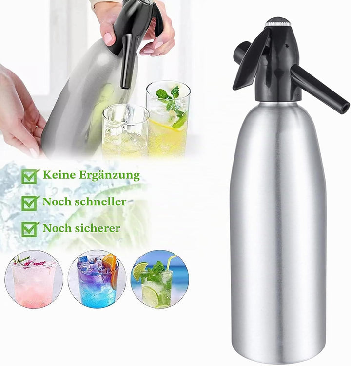 Soda Siphon, Sprudelwasser Maschine 1L, Seltzer Wasser Maker, Tragbare Aluminium Mini Soda-Maschine