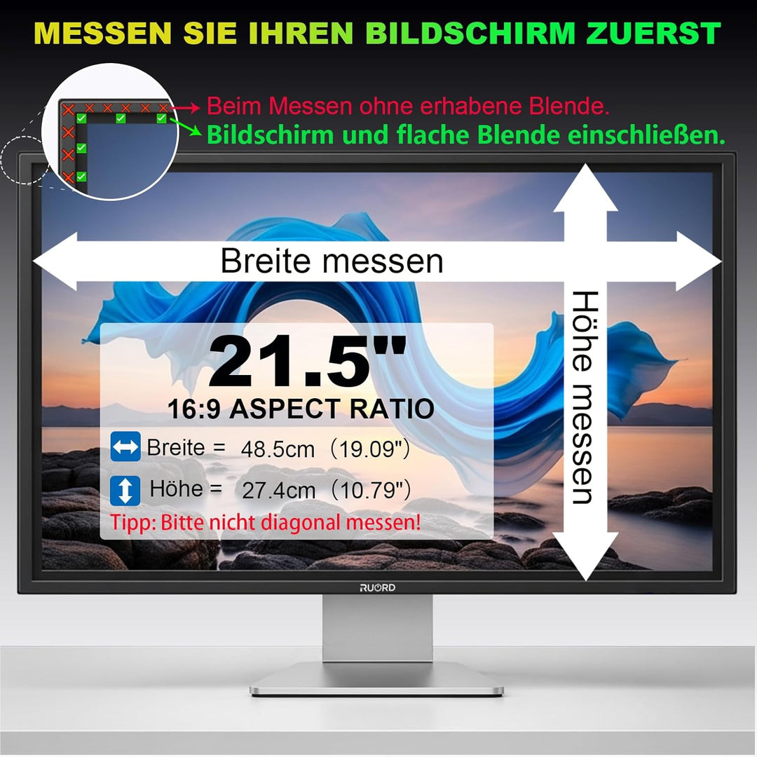 Magnetischer Sichtschutzfolie für 21.5 Zoll 16:9 Monitor | Blaulichtfilter &amp; Blendschutz,Abnehmbar B