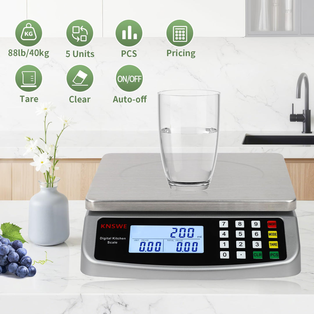 Waage Küche 40KG/1G Profi Digitale Küchenwaage Gross Edelstahl Gastronomie Essenswaage Obstwaage Dig