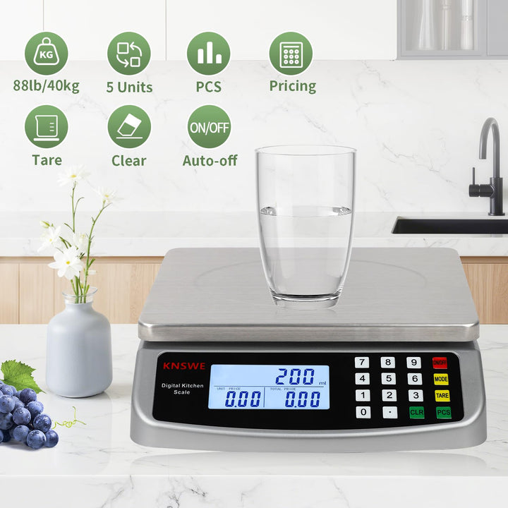 Waage Küche 40KG/1G Profi Digitale Küchenwaage Gross Edelstahl Gastronomie Essenswaage Obstwaage Dig