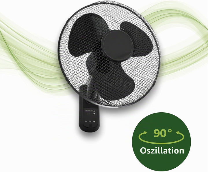 GROWMANIA Wandventilator, schwarz, mit Fernbedienung, 45 W, mit 3 Geschwindigkeitsstufen und Oszilla