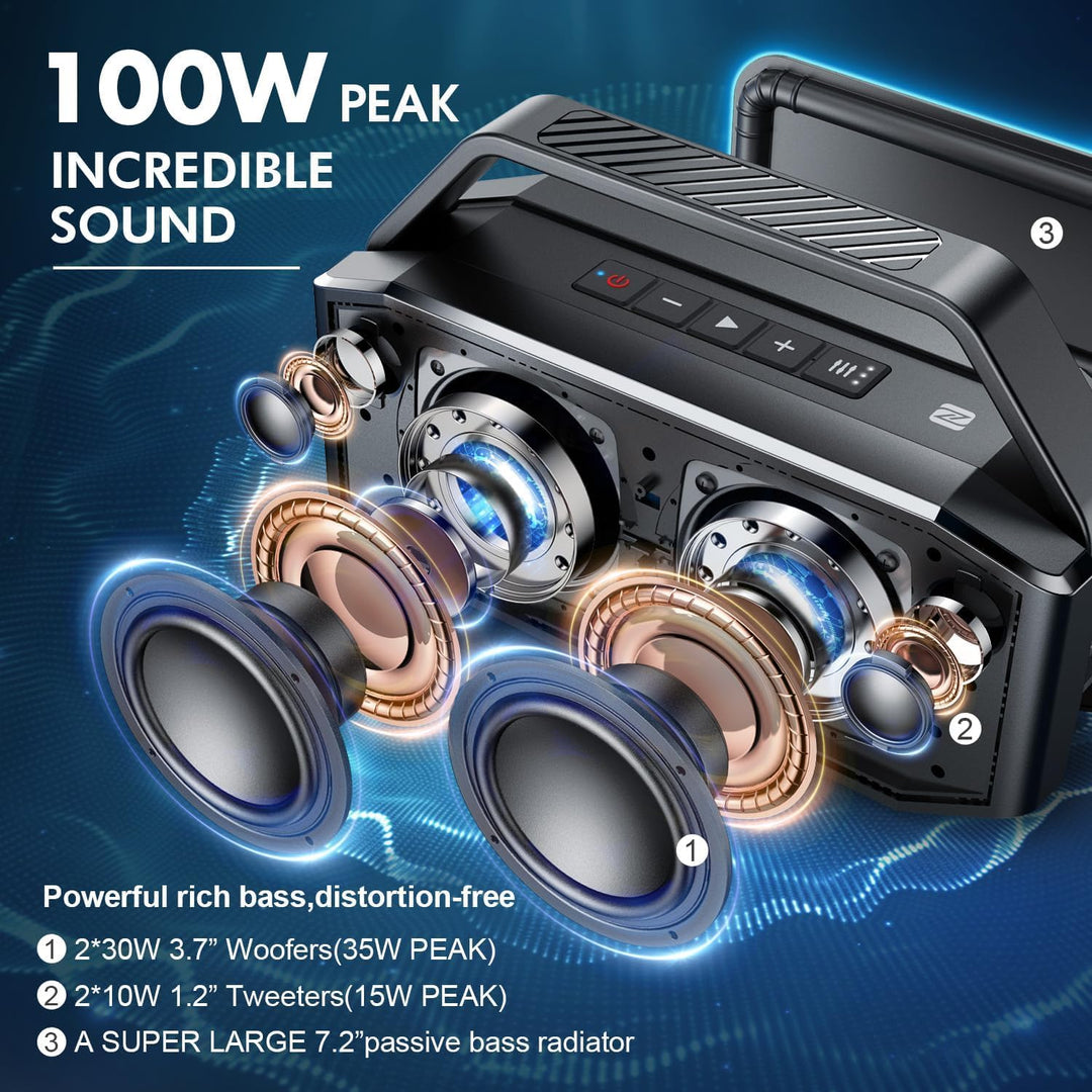 W-KING Bluetooth Lautsprecher Boxen Gross, 60W(100W Spitze) IPX6 Musikbox Lautsprecher Bluetooth Box