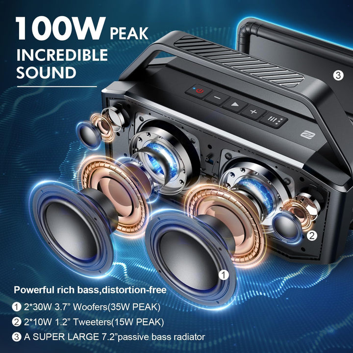 W-KING Bluetooth Lautsprecher Boxen Gross, 60W(100W Spitze) IPX6 Musikbox Lautsprecher Bluetooth Box