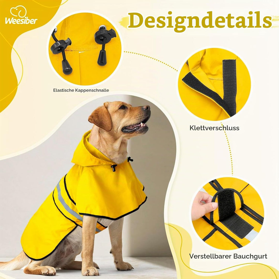 Weesiber Hunderegenmantel, Reflektierender Hund Regenmantel mit Leinenloch, wasserdichte Regenjacke