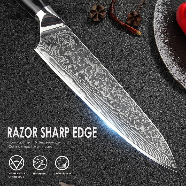Home Safety Damastmesser Küchenmesser - Damast Kochmesser 20.4 cm Klinge aus 67 Schichten Damaszener