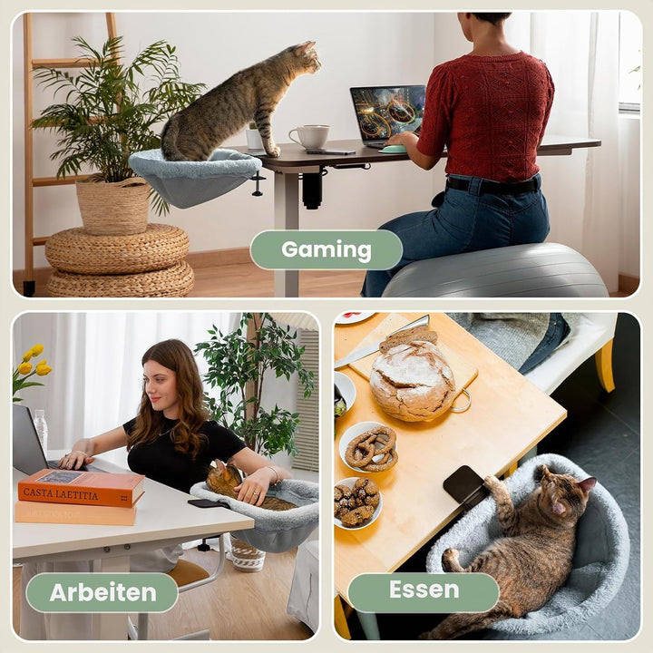 Katzen-Schreibtischbett – Ein-Klick-Faltung, versunkenes Design und platzsparendes halbrundes Katzen