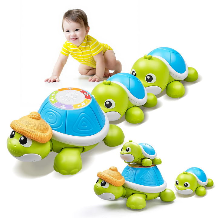 Baby Krabbel Spielzeug ab 3 6 9 Monate, 3 PCS Schildkröten Krabbelspielzeug mit Licht und Musik, Frü