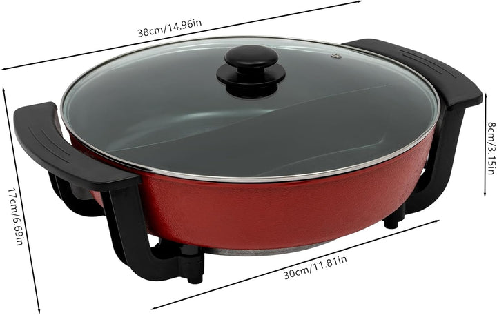 1360W Hot Pot, 6L Elektrische Yin Yang Hotpot, 30cm Chinesischer Kochtopf mit 2 Kammern, 5 Temperatu