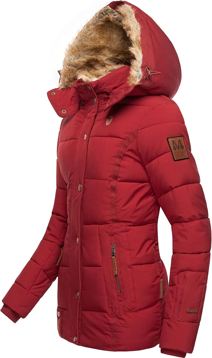 MARIKOO Damen Winterjacke warme Steppjacke mit Kunstfell Innenfutter Nekoo XS-3XL S Dark Red, S Dark