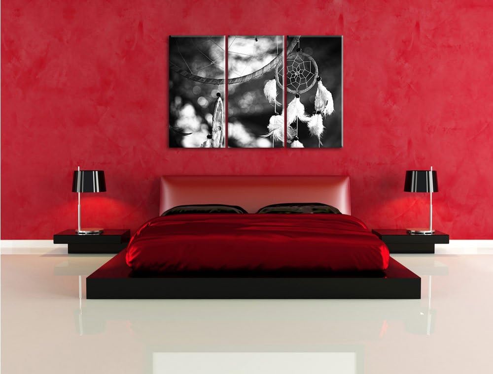 Pixxprint Traumfänger / 3-Teilig/Gesamtmass 120cm Leinwandbild bespannt auf Holzrahmen/Wandbild Kuns