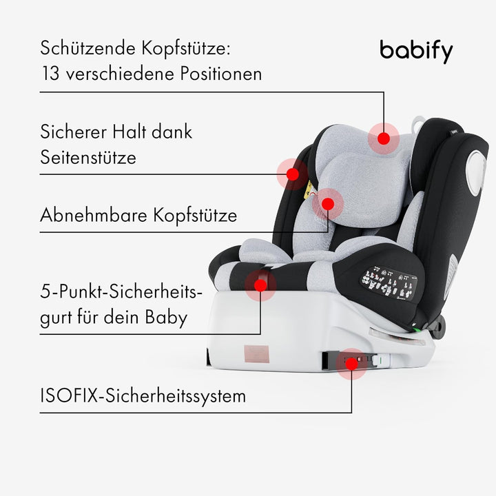 Babify Onboard Autositz für Babys und Kinder, 0 Monate - 12 Jahre, verstellbar 360, tragbarer und si
