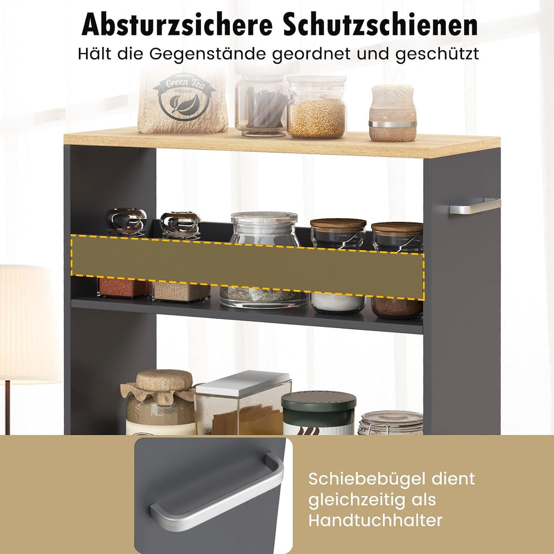 COSTWAY Nischenwagen 20cm breit, Nischenregal Badregal 4 Etagen, Nischenschrank auf Rollen, Servierw