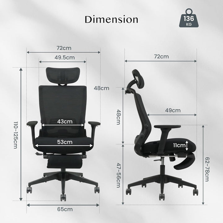 FLEXISPOT Ergonomischer Bürostuhl Foldex, Klappbarer Bürostuhl für Kleine Räume mit Lendenwirbelstüt
