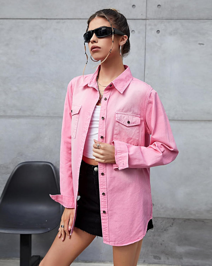 Jeanshemd Damen Bluse Damen Western Hemden Tunika Damen Langarm Button Down Oberteile Damen, XS Auro