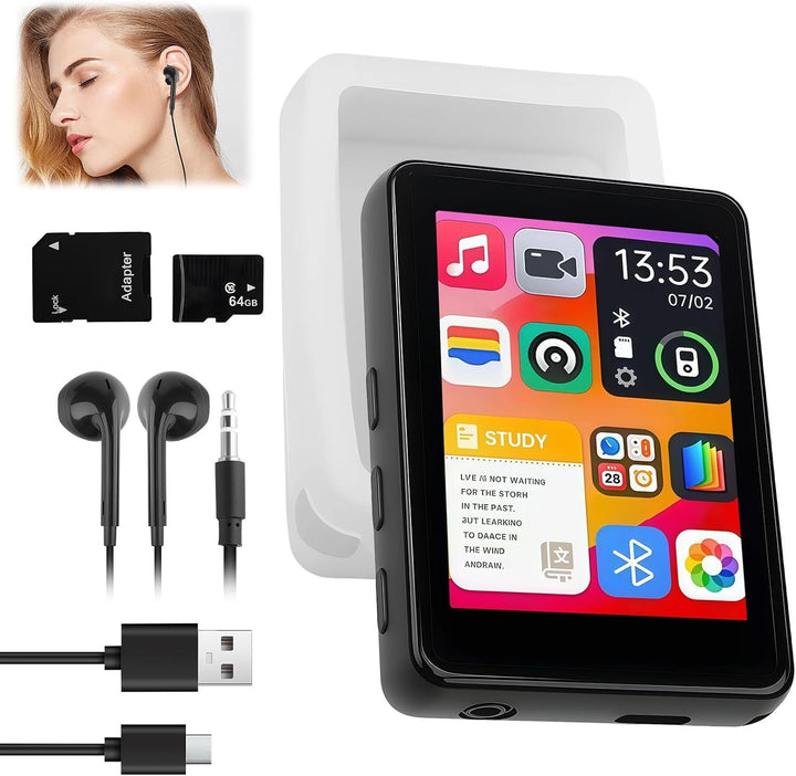 MP4 Player, 64 GB, Bluetooth 5.3, 2,4 Zoll Touchscreen | Tragbarer MP4-Player, Integrierter HD-Lauts