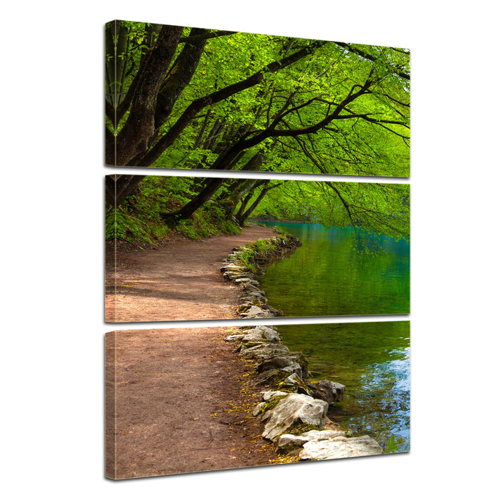 Bilderdepot24 Bild auf Leinwand | Flussufer in 60x90 cm mehrteilig als Wandbild | Wand-deko Dekorati