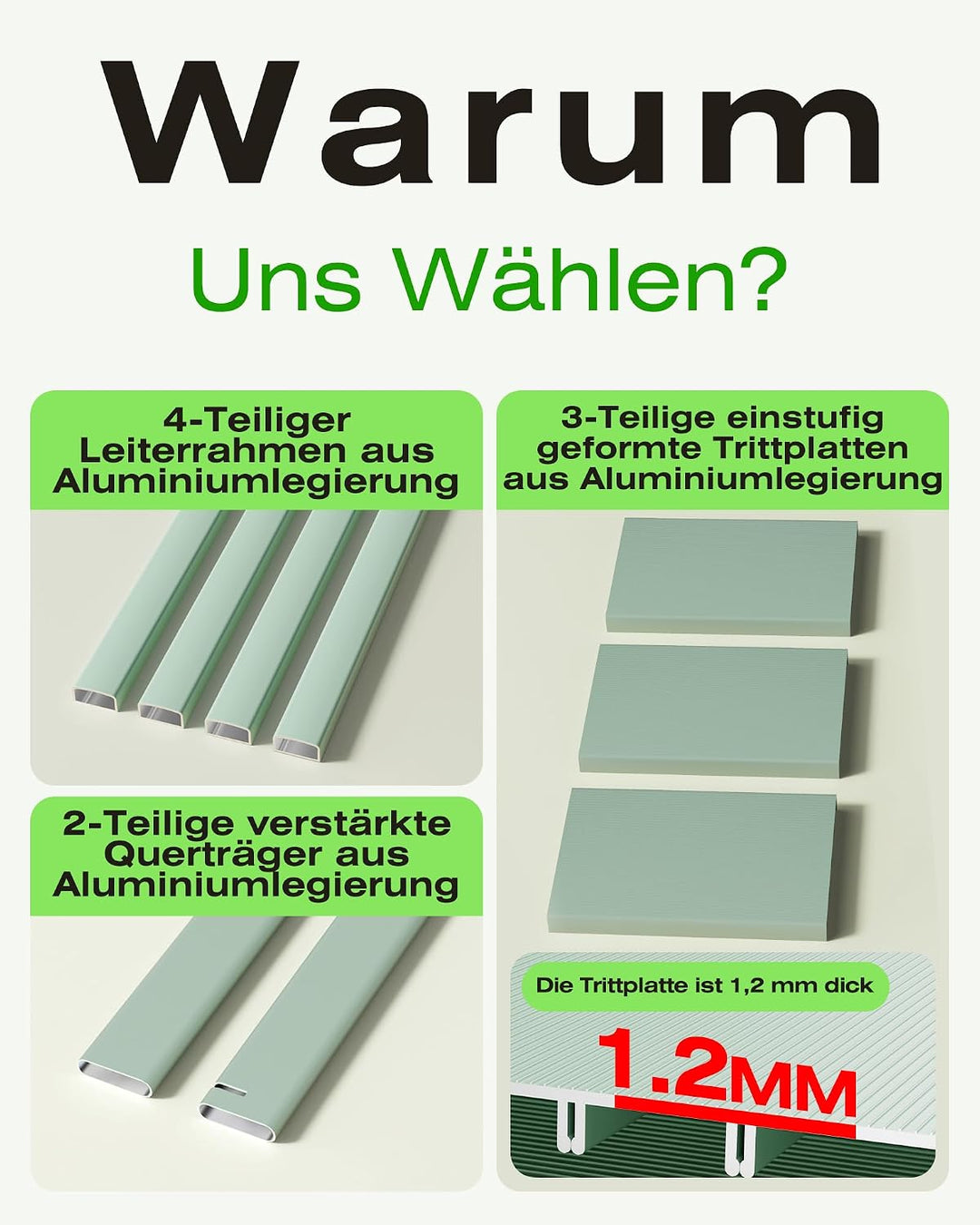 Trittleiter 3 Stufen klappbar,Tritthocker aus Aluminium | 150 kg Tragfähigkeit,Leiter mit rutschfest