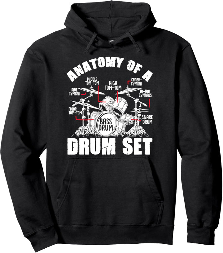 Anatomy Of A Drum Set Drummer Musician Drumsticks Pullover Hoodie