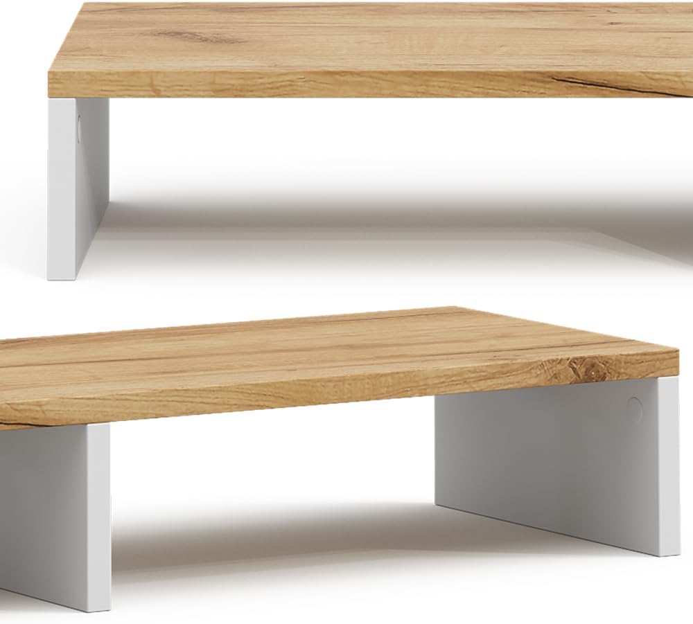 Vicco Monitorständer Tomy, Weiss/Goldkraft Eiche, 80 x 12 cm, Weiß/Goldkraft Eiche