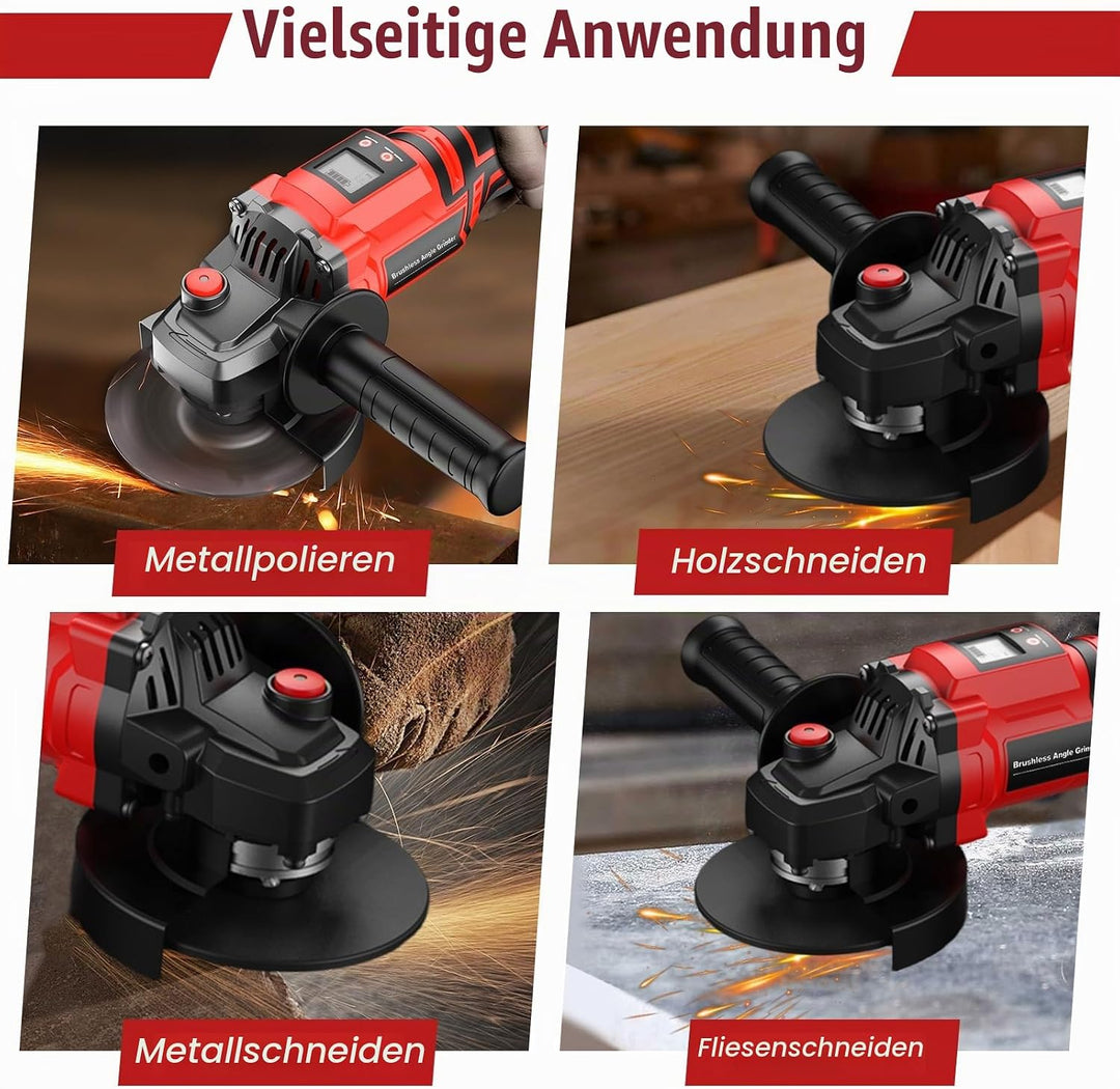 Iriisy Akku Winkelschleifer 115mm 21V Professional mit Digitalanzeige, 3 Modi Bürstenloser Winkelsch