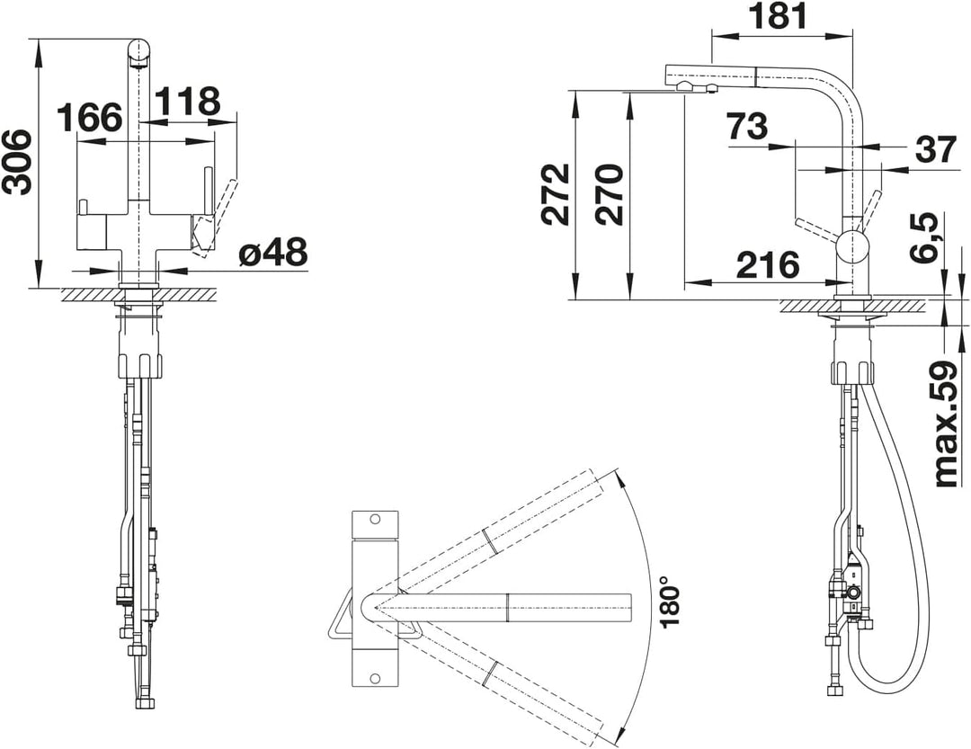 BLANCO FONTAS-S II Filter | Küchenarmatur in felsgrau | Hochdruck | Mit herausziehbarem Schlauch | R