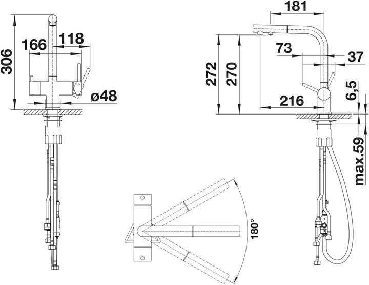 BLANCO FONTAS-S II Filter | Küchenarmatur in felsgrau | Hochdruck | Mit herausziehbarem Schlauch | R