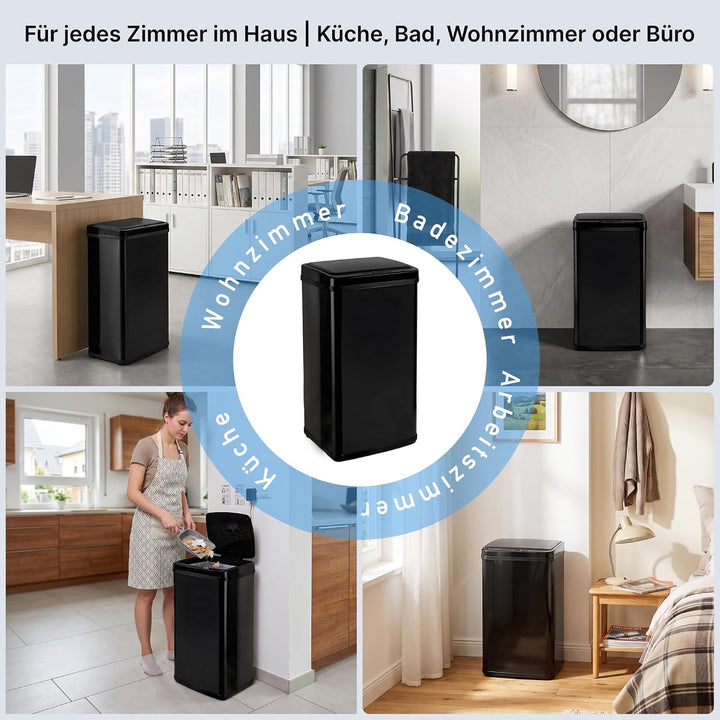 Sensor Mülleimer 2er Set 2x60L Schwarz, automatischer Abfalleimer 2 60L Schwarz, 2 60L Schwarz
