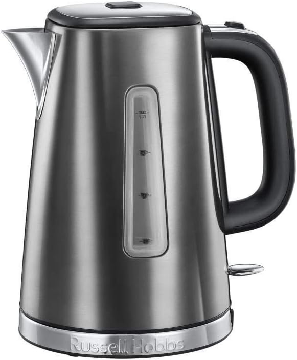 Russell Hobbs Wasserkocher [1,7l, 2400W] Luna Edelstahl Grau (Schnellkochfunktion, herausnehmbarer K