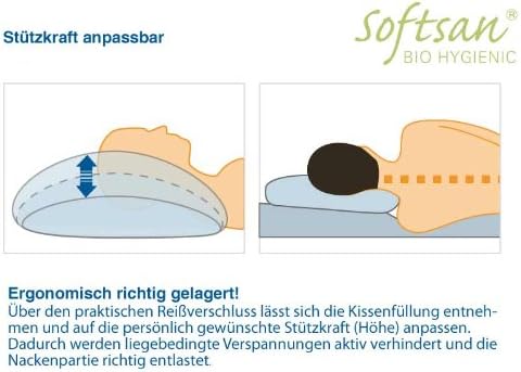 Softsan Mikrofaser Kissen Bio Hygienic 40x80 cm allergikergeeignet Kopfkissen mit Bio Baumwoll-Bezug