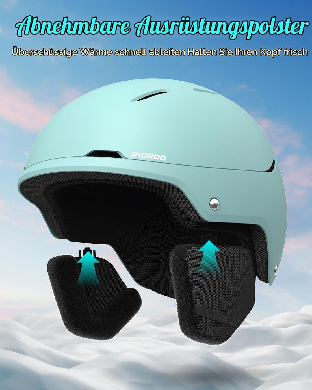RIOROO Skihelm, Skihelme Herren Damen Jugendliche Grössenverstellbar,Warme Flusen-Ohrpolster Snowboa