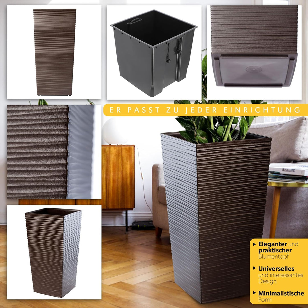 KADAX Pflanzkübel mit Innentopf, Höhe 68cm, Mokka – Wetterfester Blumentopf für Innen & Aussen, idea