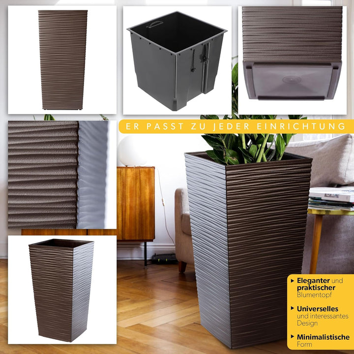 KADAX Pflanzkübel mit Innentopf, Höhe 68cm, Mokka – Wetterfester Blumentopf für Innen & Aussen, idea