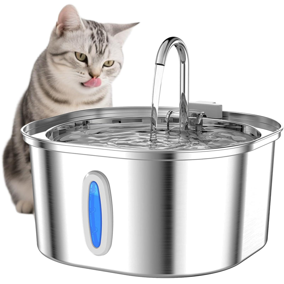PEKTACO Katzenbrunnen aus Edelstahl für Innen – 3.2L Automatischer Trinkbrunnen mit Wasserstandsfens
