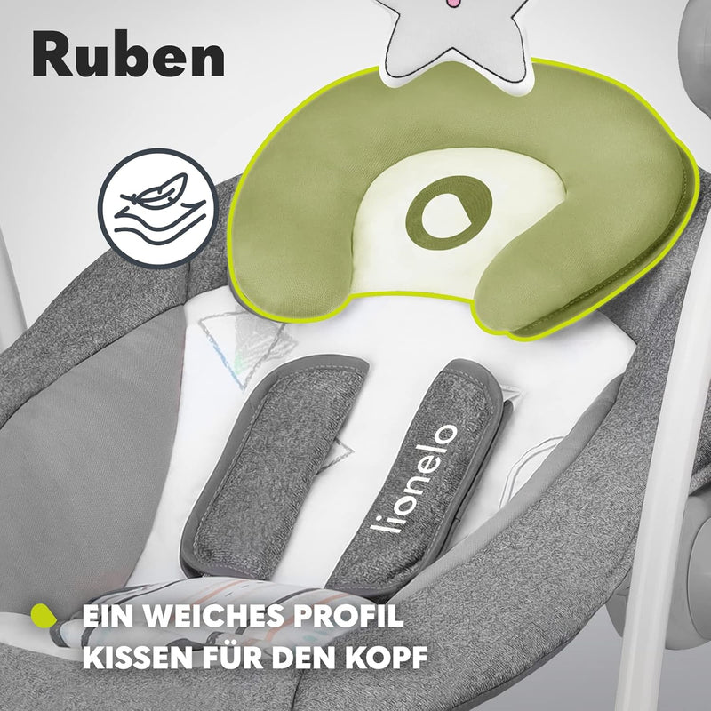 LIONELO Ruben Baby Wippe, Babyschaukel Elektrisch mit Liegefunktion, Baby Schaukel 0 bis 9 kg, Moski