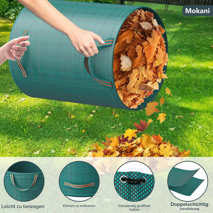 Mokani Gartenabfallsäcke, 300 L x 3 Gartensäcke, strapazierfähig, mit Griffen, wiederverwendbare Gar