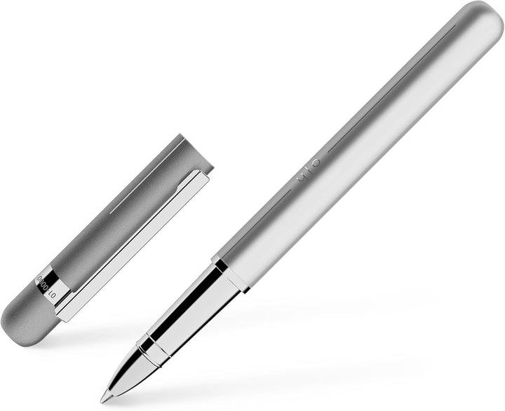 Otto Hutt Tintenroller D03 Messing/Stahl Perlmuttweiss-Platin 14cm, Minengrösse M, Schriftfarbe Blau