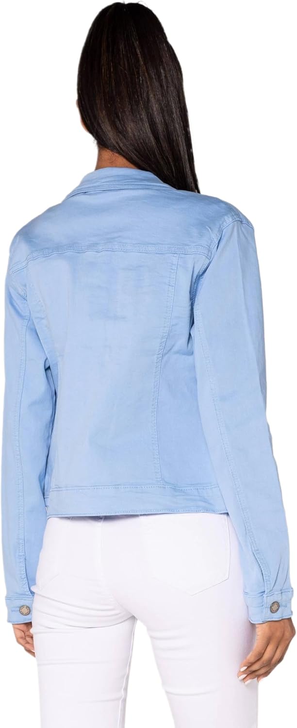 Nina Carter J212 Damen Slim-Fit Jeansjacke – Farbige Übergangsjacke mit Kent-Kragen und Taschen – Fr
