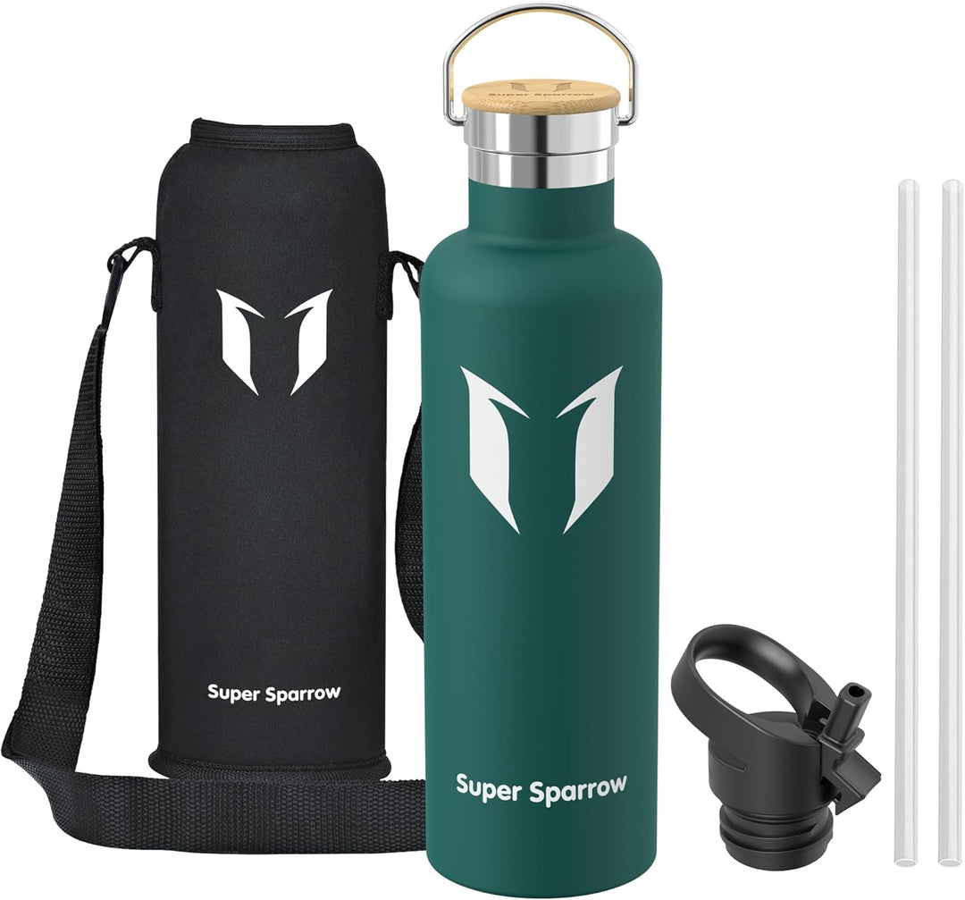 Super Sparrow Trinkflasche Edelstahl - 350ml/500ml/620ml/750ml/1L - Auslaufsicher Thermoskanne, BPA-