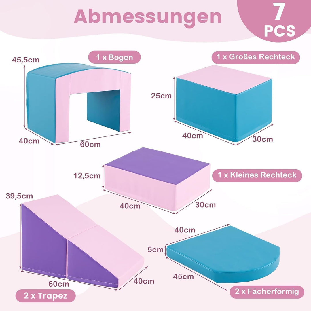 COSTWAY 7 TLG. Schaumstoffbausteine, Softbausteine mit Tunne, Treppe & Rampe, EN71-zertifiziert, Rie