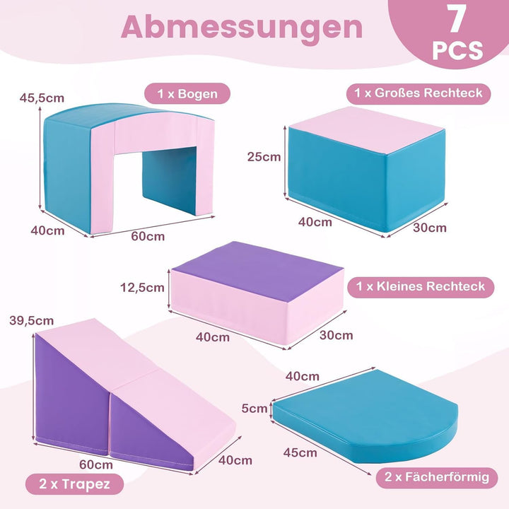 COSTWAY 7 TLG. Schaumstoffbausteine, Softbausteine mit Tunne, Treppe & Rampe, EN71-zertifiziert, Rie